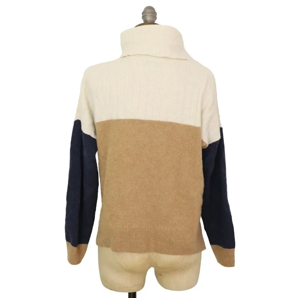 MADEWELL Hickory Turtleneck Sweater S Colorblock Wool Blend Long Sleeve EUC B87